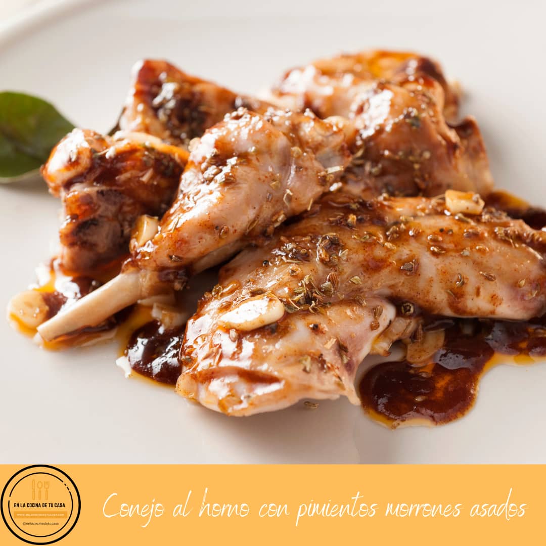 conejo al horno con pimientos morrones asados